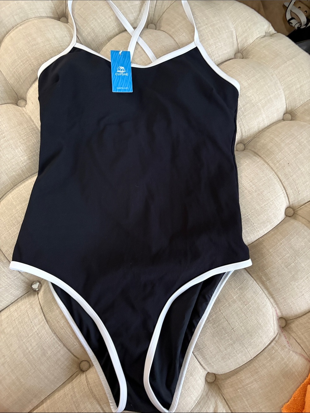 Cupshe Black One-Piece Swimsuit with White Trim